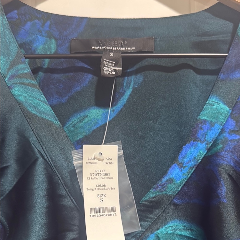 White House Black Market Teal and Blue Ruffle Blouse - Picture 2 of 3